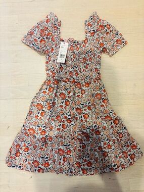 Vineyard Vines Girls' Floral Smocked Dress in Orange and Cream